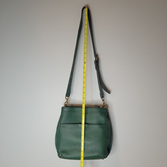 American Leather Co Luca Triple Entry Crossbody Bag Deep Emerald Green Pebbeled - Picture 10 of 15